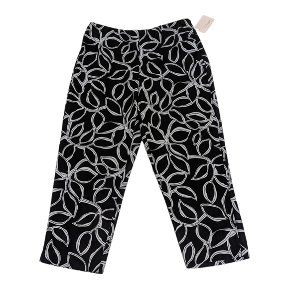 𝅺Villager Liz Claiborne Company Black White Print Linen Blend Ankle Pant 16 NWT - Picture 1 of 5